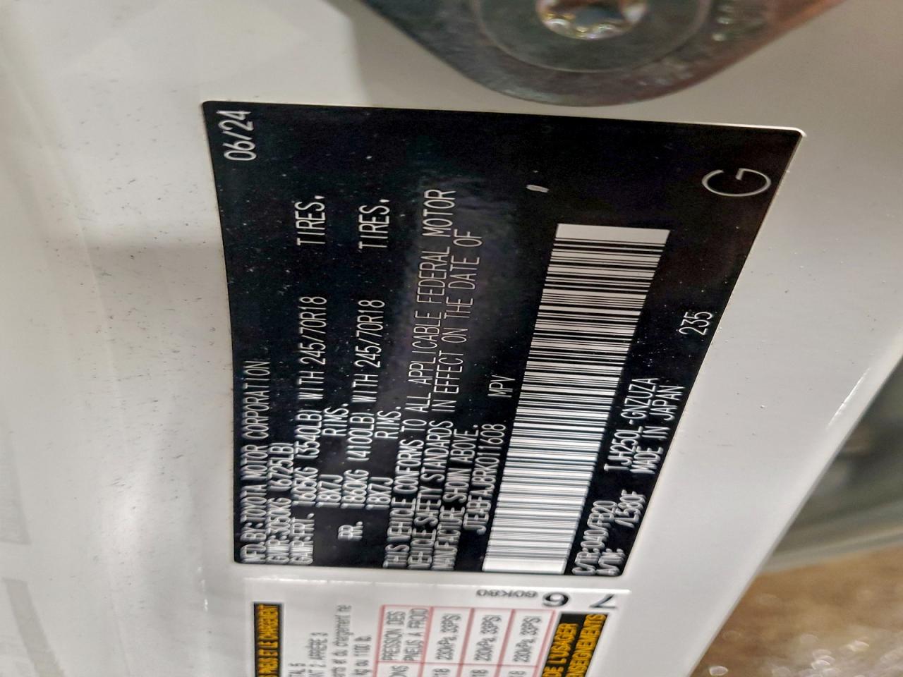 2024 Toyota Land Cruiser Base VIN: JTEABFAJ8RK011608 Lot: 94366915