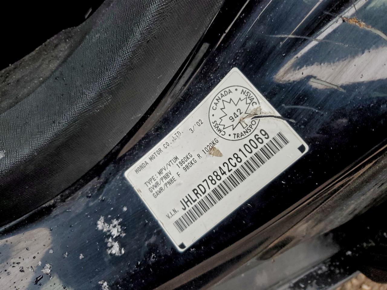 2002 Honda Cr-V Ex VIN: JHLRD78842C810069 Lot: 94862185