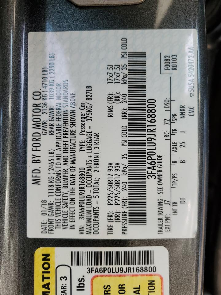2018 Ford Fusion Se Hybrid VIN: 3FA6P0LU9JR168800 Lot: 92114785