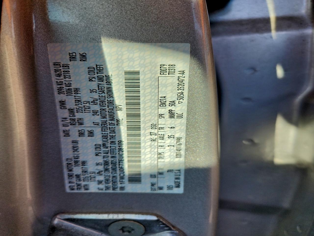 2014 Ford Escape S VIN: 1FMCU0F77EUC28109 Lot: 94264045