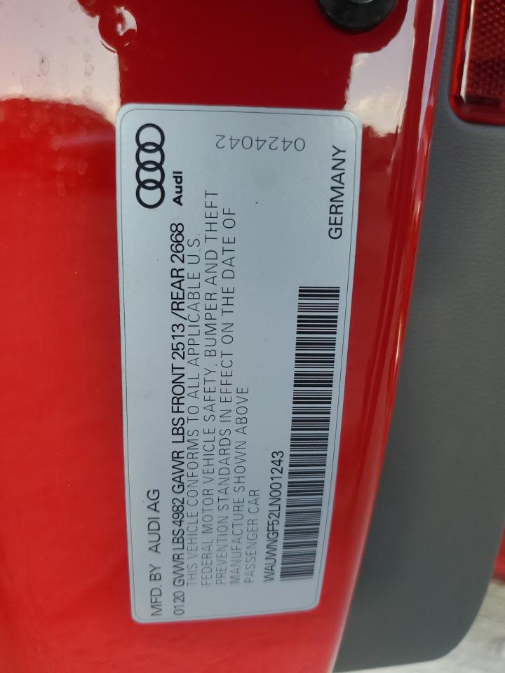 2020 Audi A5 Premium Plus VIN: WAUWNGF52LN001243 Lot: 91816815