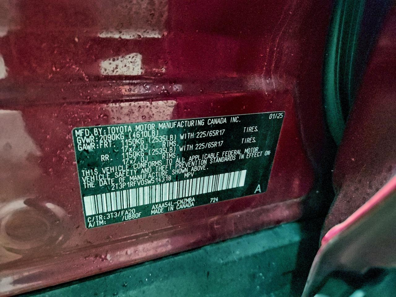 2025 Toyota Rav4 Xle VIN: 2T3P1RFV0SW514318 Lot: 93733285