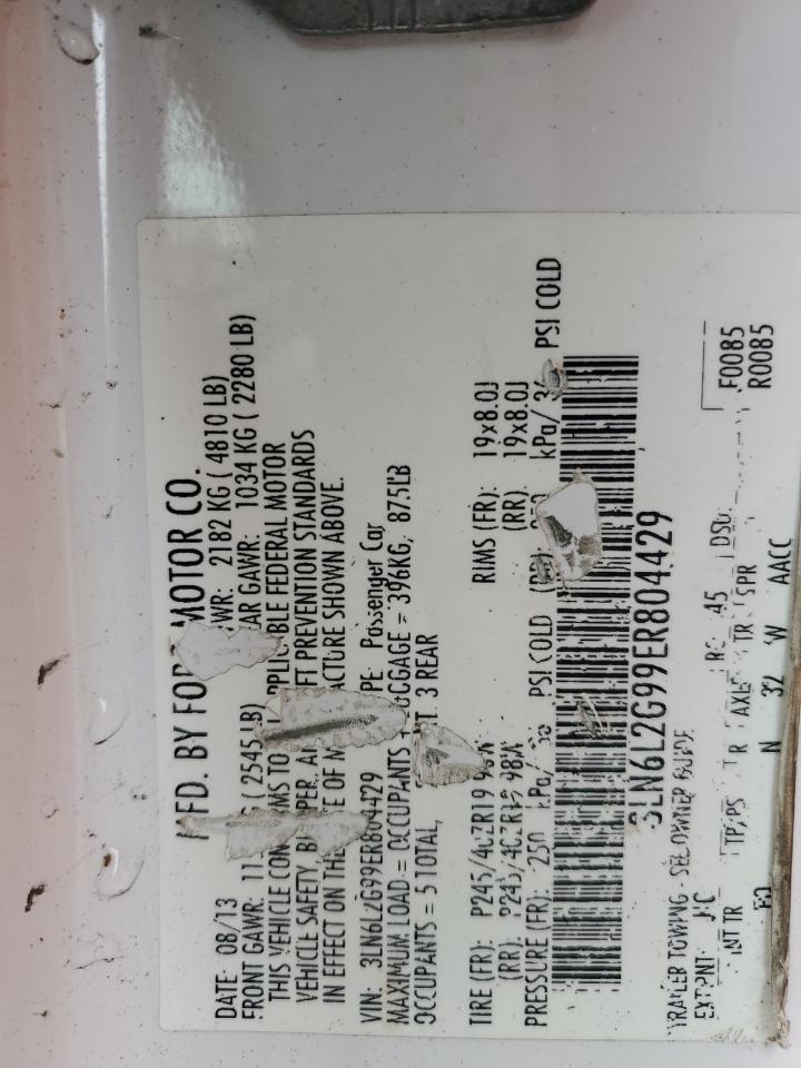 2014 Lincoln Mkz VIN: 3LN6L2G99ER804429 Lot: 92061255