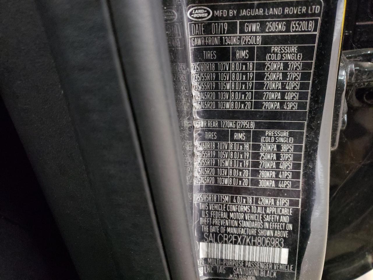 2019 Land Rover Discovery Sport Hse VIN: SALCR2FX7KH806983 Lot: 92290375