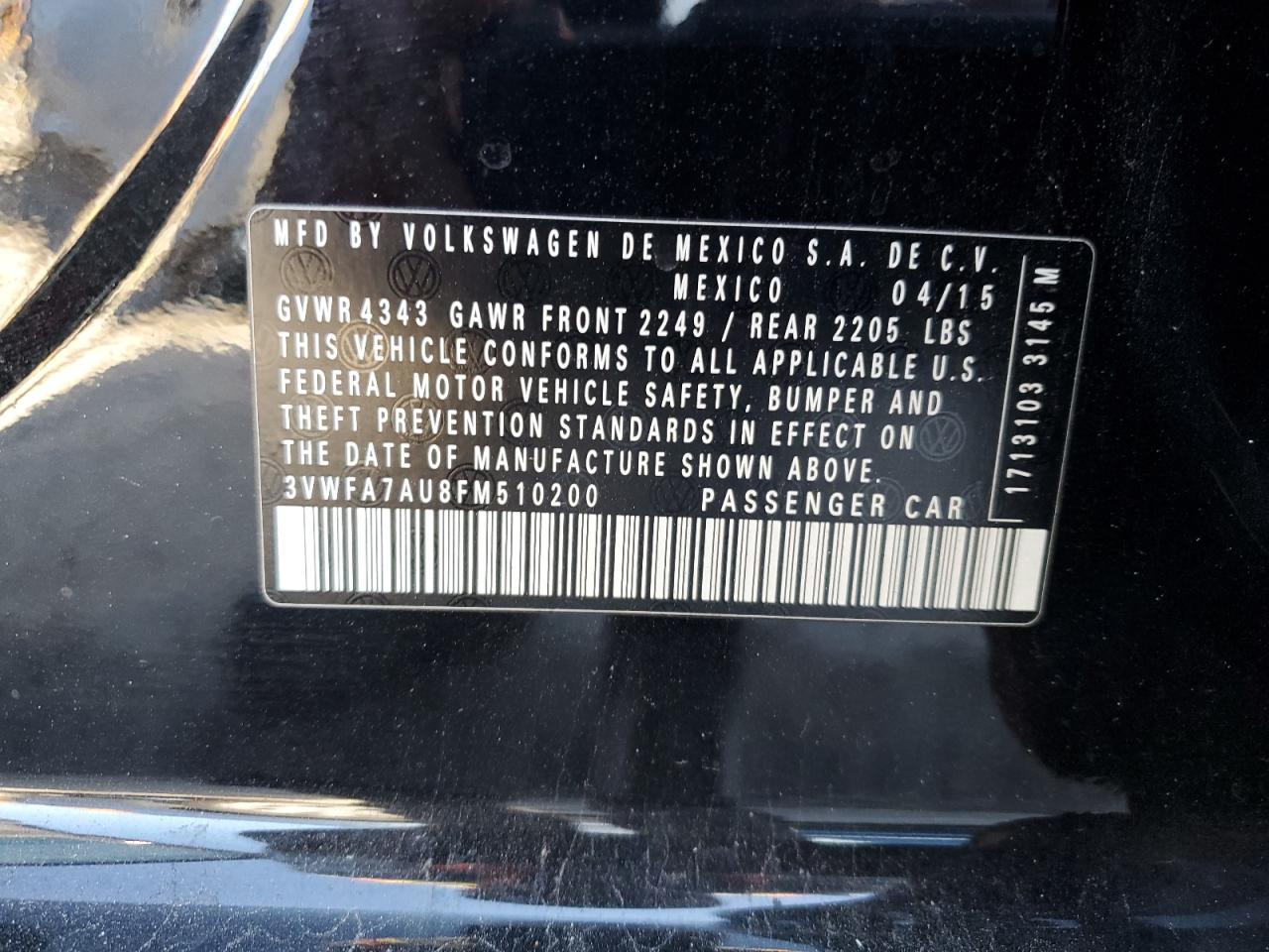 2015 Volkswagen Golf Sportwagen Tdi S VIN: 3VWFA7AU8FM510200 Lot: 92905645