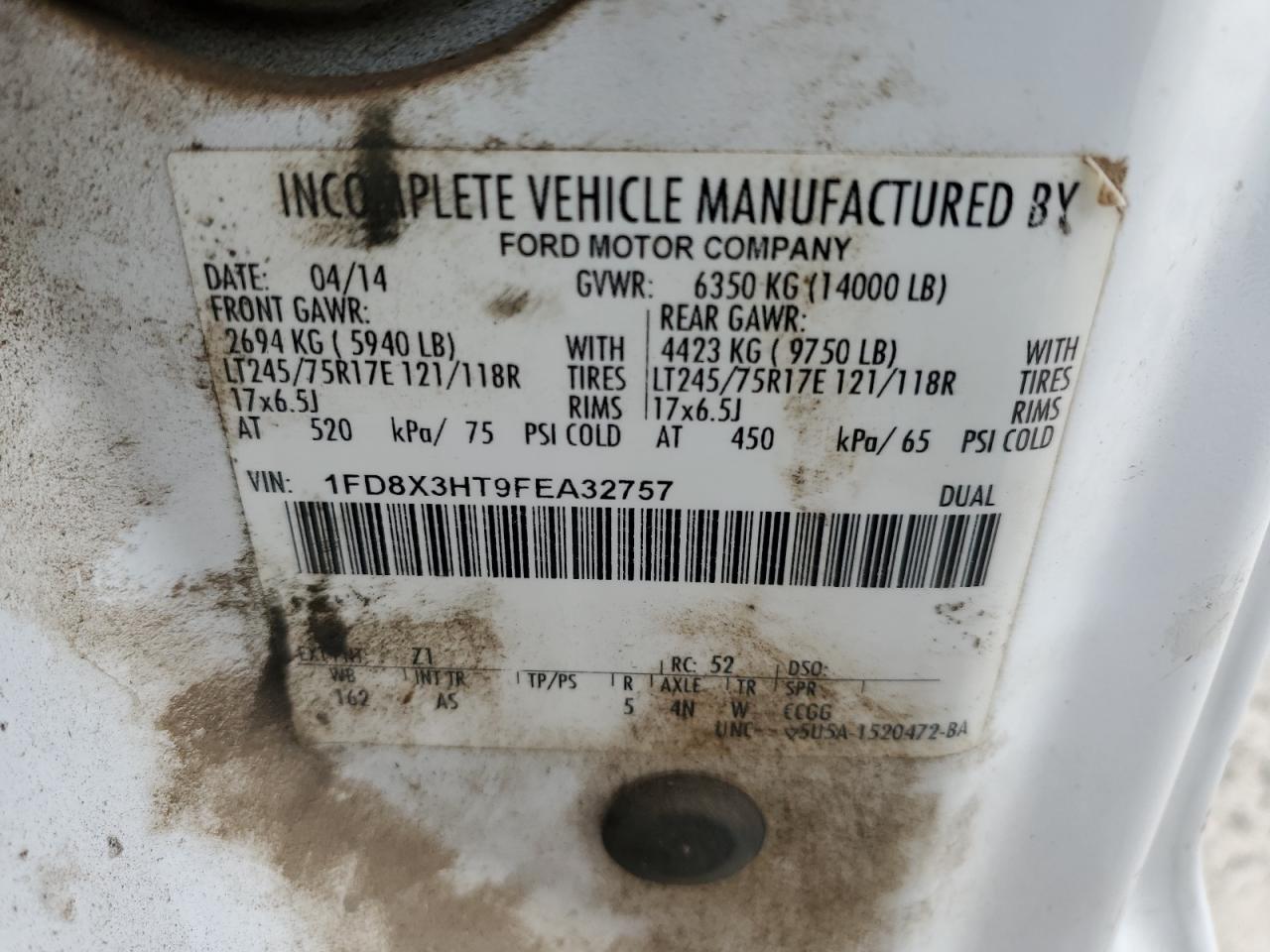 2015 Ford F350 Utility / Service Truck VIN: 1FD8X3HT9FEA32757 Lot: 91771035