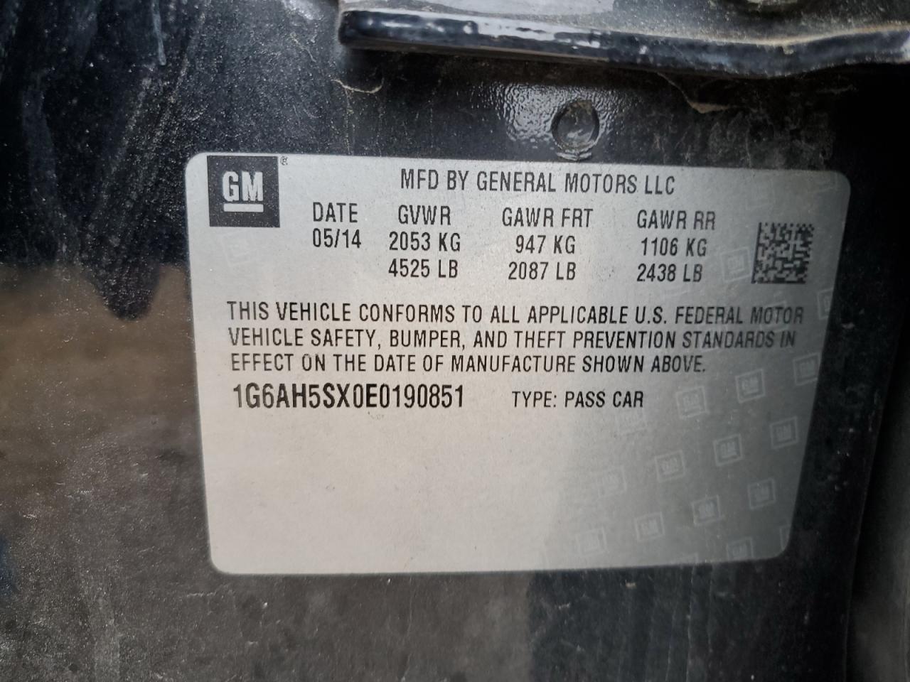 2014 Cadillac Ats Luxury VIN: 1G6AH5SX0E0190851 Lot: 90749105
