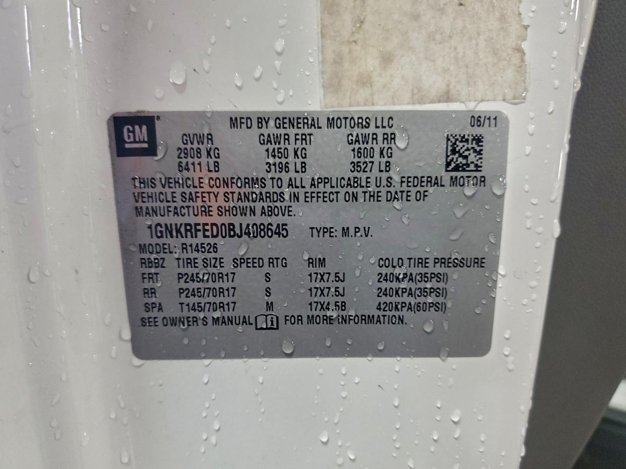 2011 Chevrolet Traverse Ls VIN: 1GNKRFED0BJ408645 Lot: 94033645