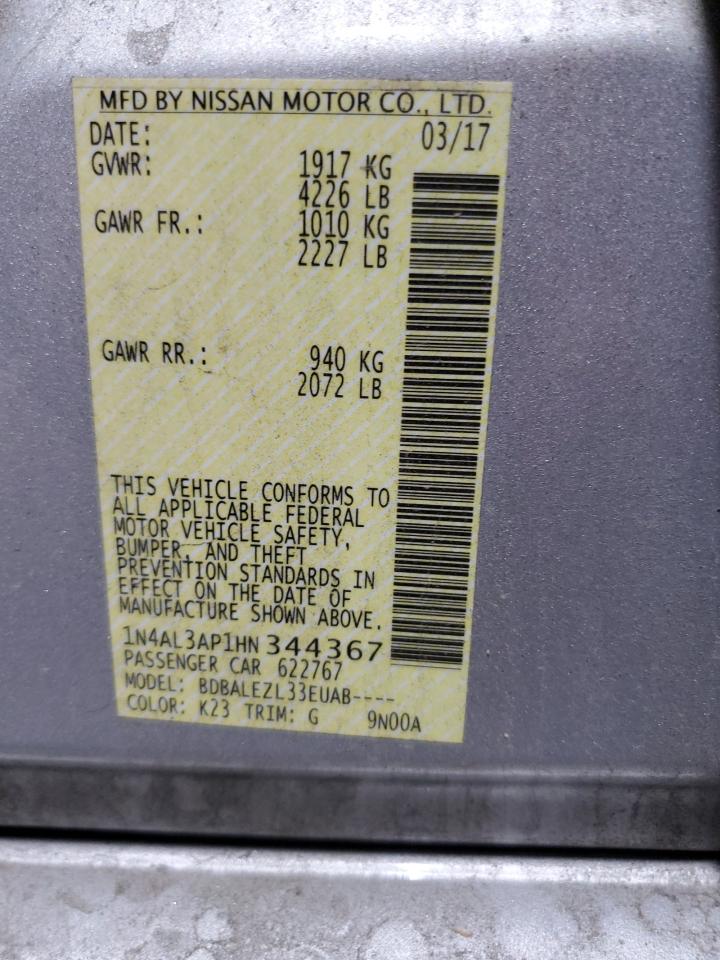 2017 Nissan Altima 2.5 VIN: 1N4AL3AP1HN344367 Lot: 93388075