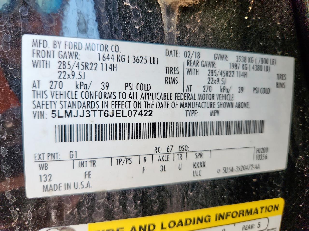 2018 Lincoln Navigator L Black Label VIN: 5LMJJ3TT6JEL07422 Lot: 92421885