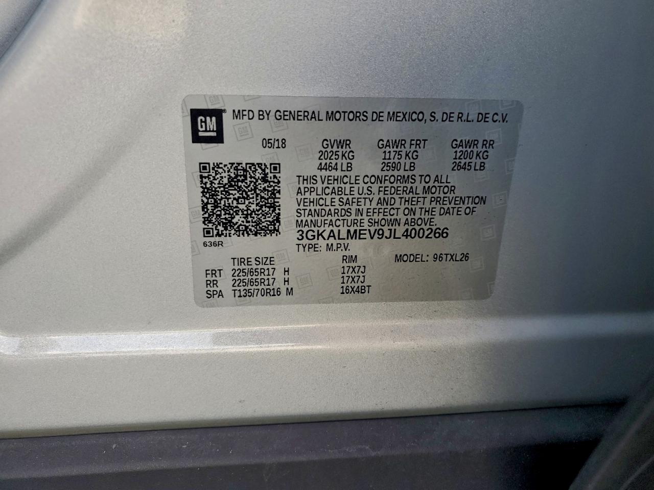 2018 GMC Terrain Sle VIN: 3GKALMEV9JL400266 Lot: 93834415