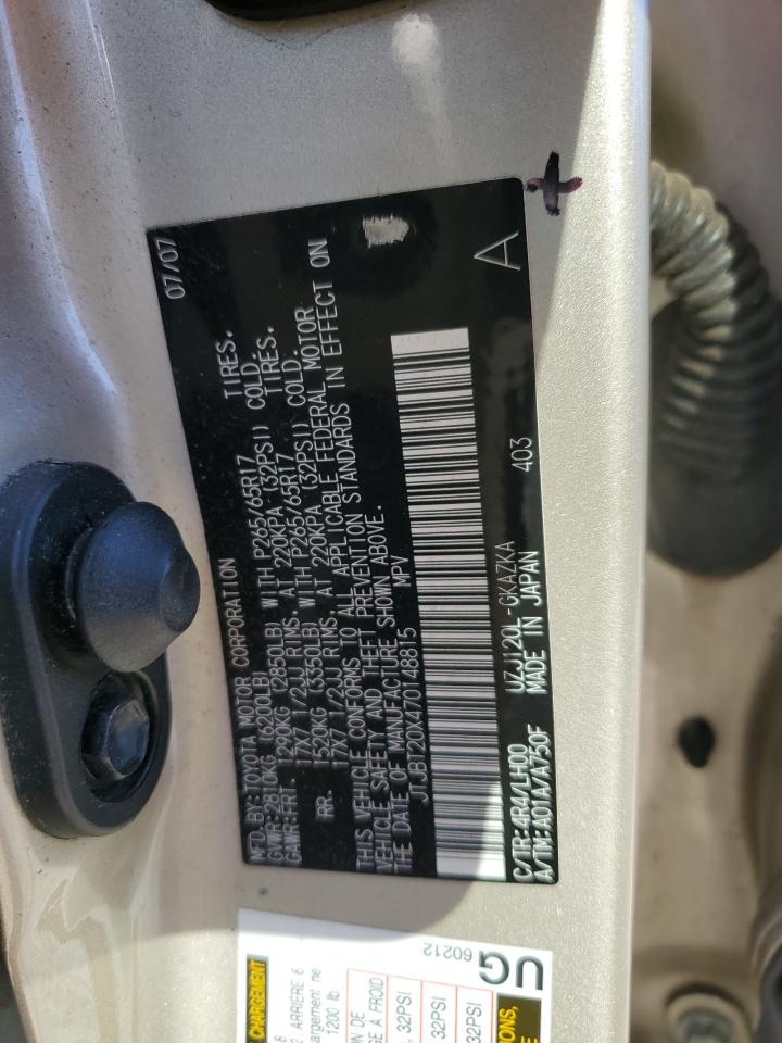 2007 Lexus Gx 470 VIN: JTJBT20X470148815 Lot: 92579115