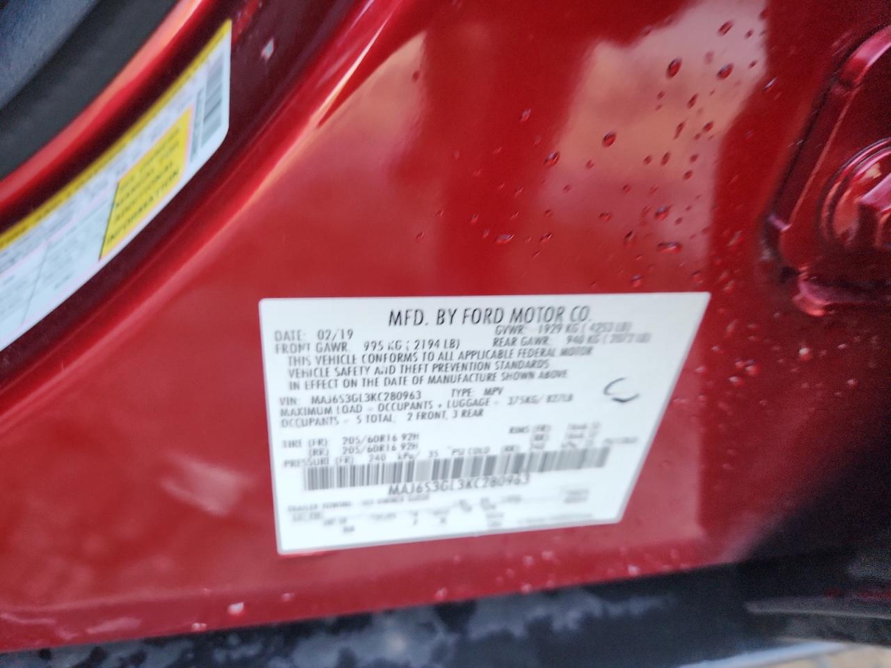 2019 Ford Ecosport Se VIN: MAJ6S3GL3KC280963 Lot: 93433915