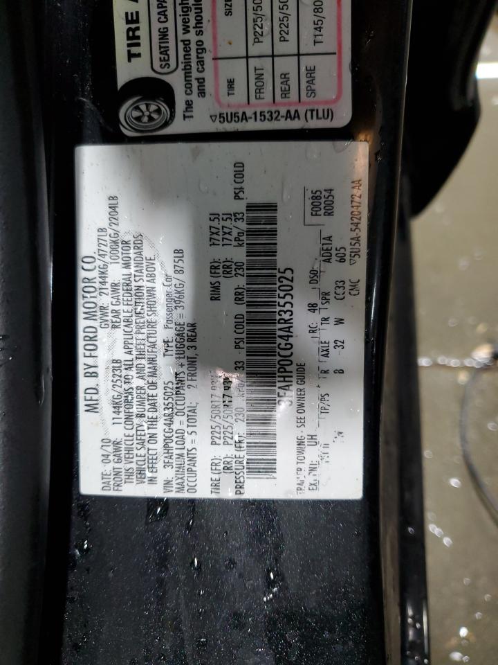 2010 Ford Fusion Sel VIN: 3FAHP0CG4AR355025 Lot: 93461345