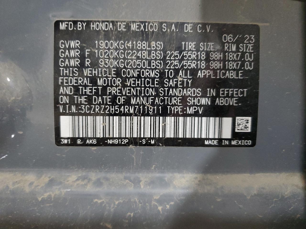 2024 Honda Hr-V Sport VIN: 3CZRZ2H54RM711911 Lot: 91257945