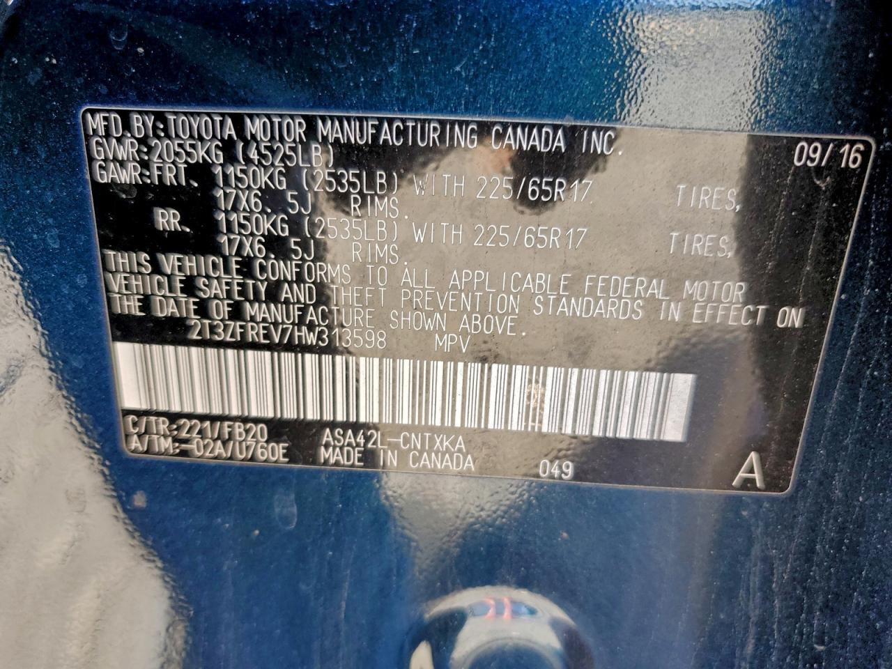 2017 Toyota Rav4 Le VIN: 2T3ZFREV7HW313598 Lot: 94287045