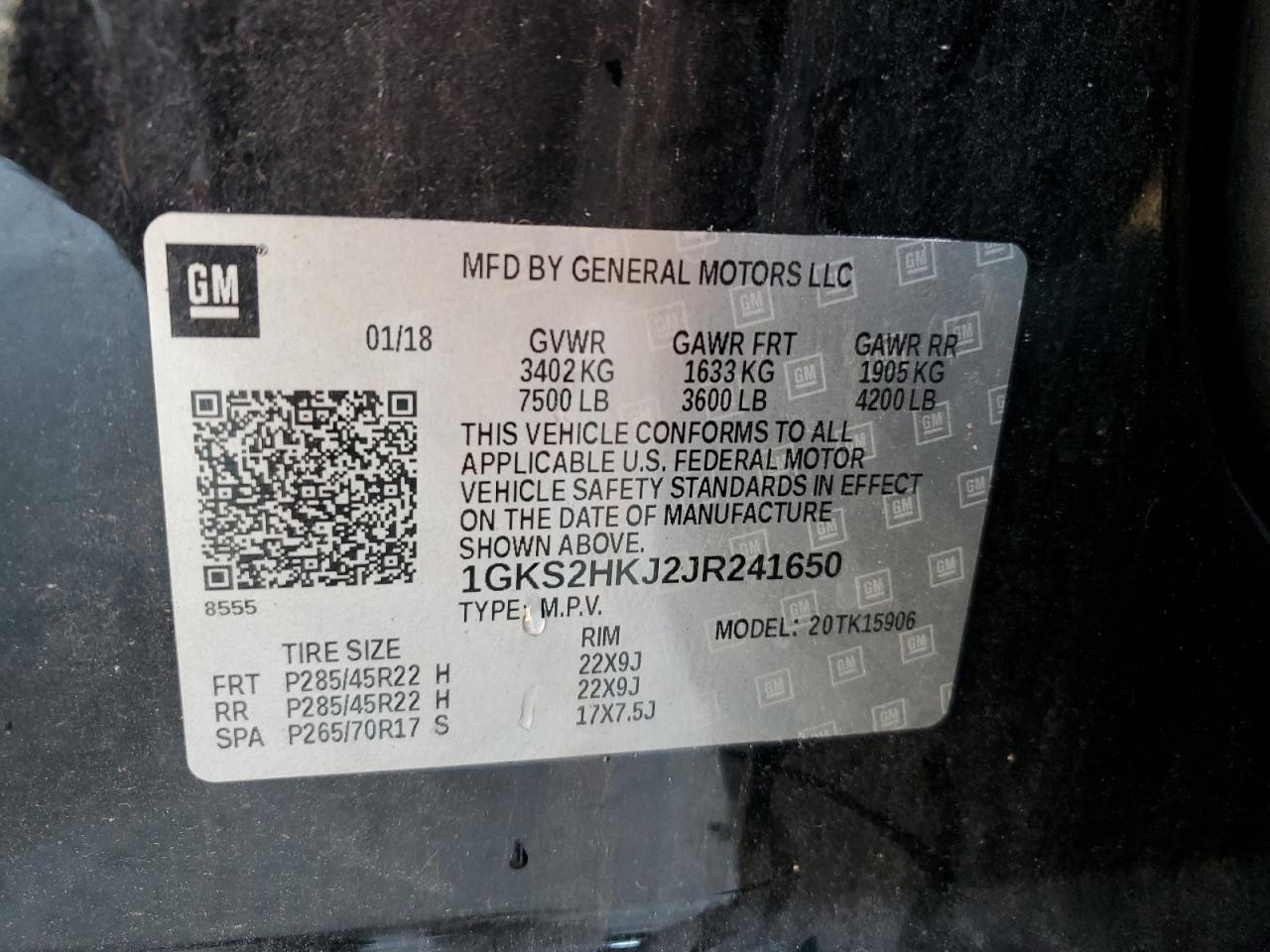 2018 GMC Yukon Xl Denali VIN: 1GKS2HKJ2JR241650 Lot: 90805125