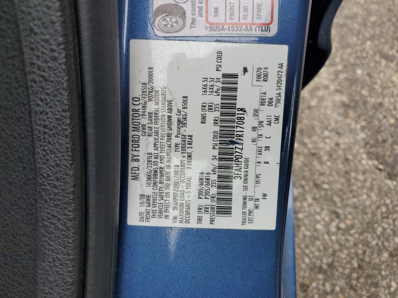 2009 Ford Fusion Se VIN: 3FAHP07Z29R170818 Lot: 92166985