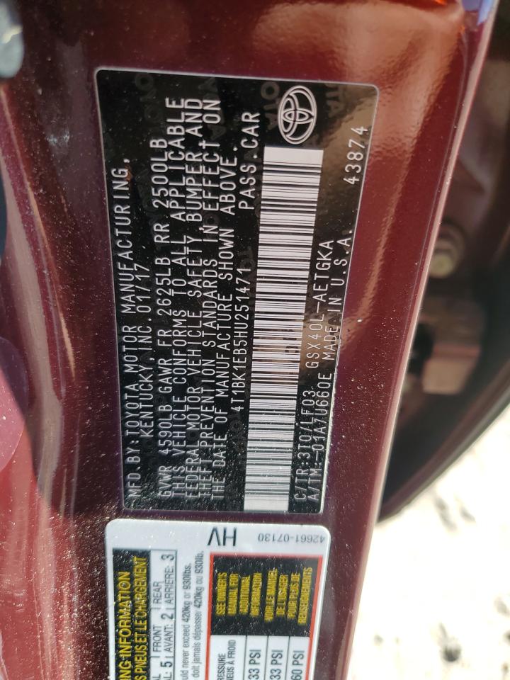 2017 Toyota Avalon Xle VIN: 4T1BK1EB5HU251471 Lot: 91459835