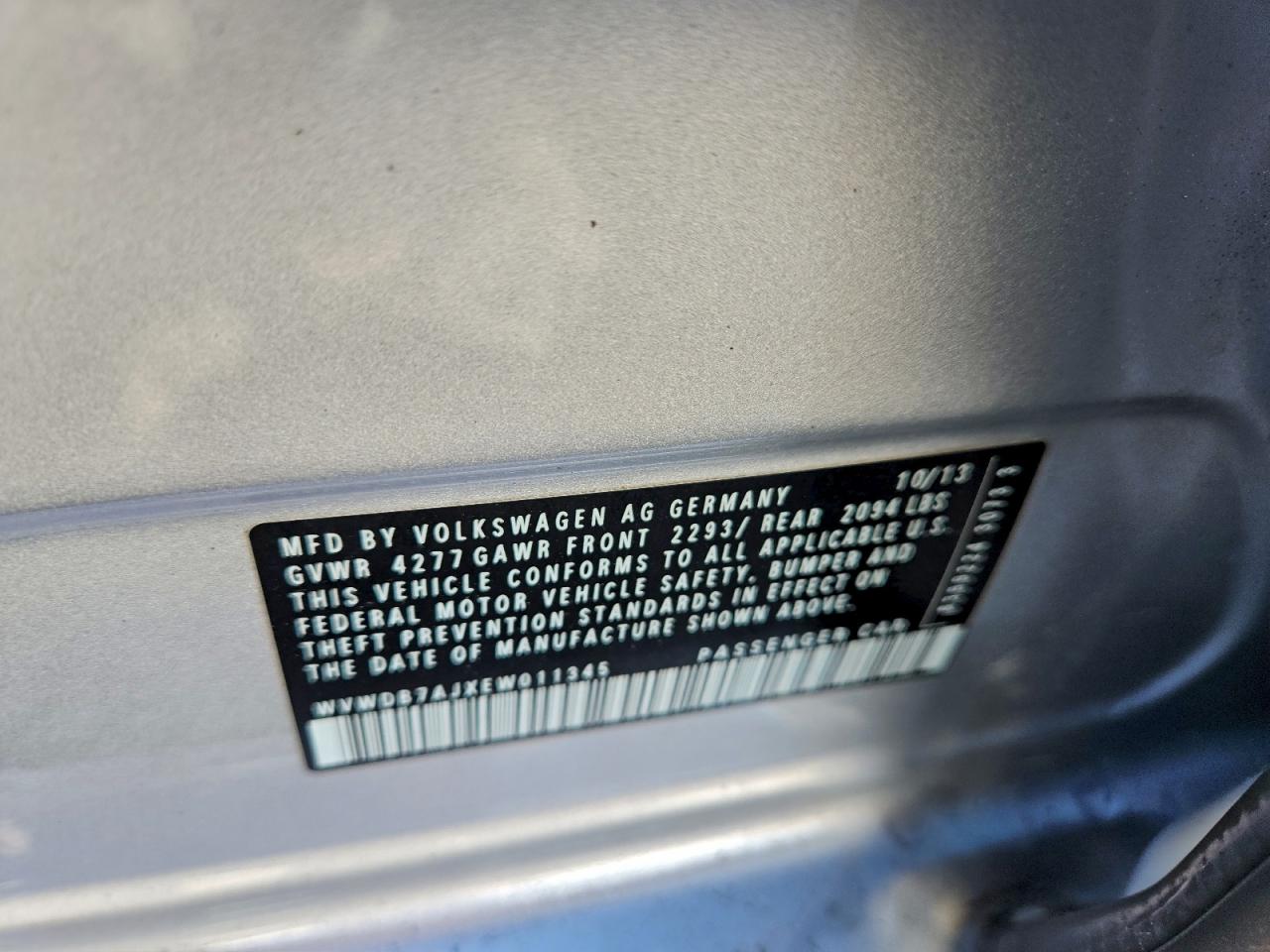 2014 Volkswagen Golf VIN: WVWDB7AJXEW011345 Lot: 94549805