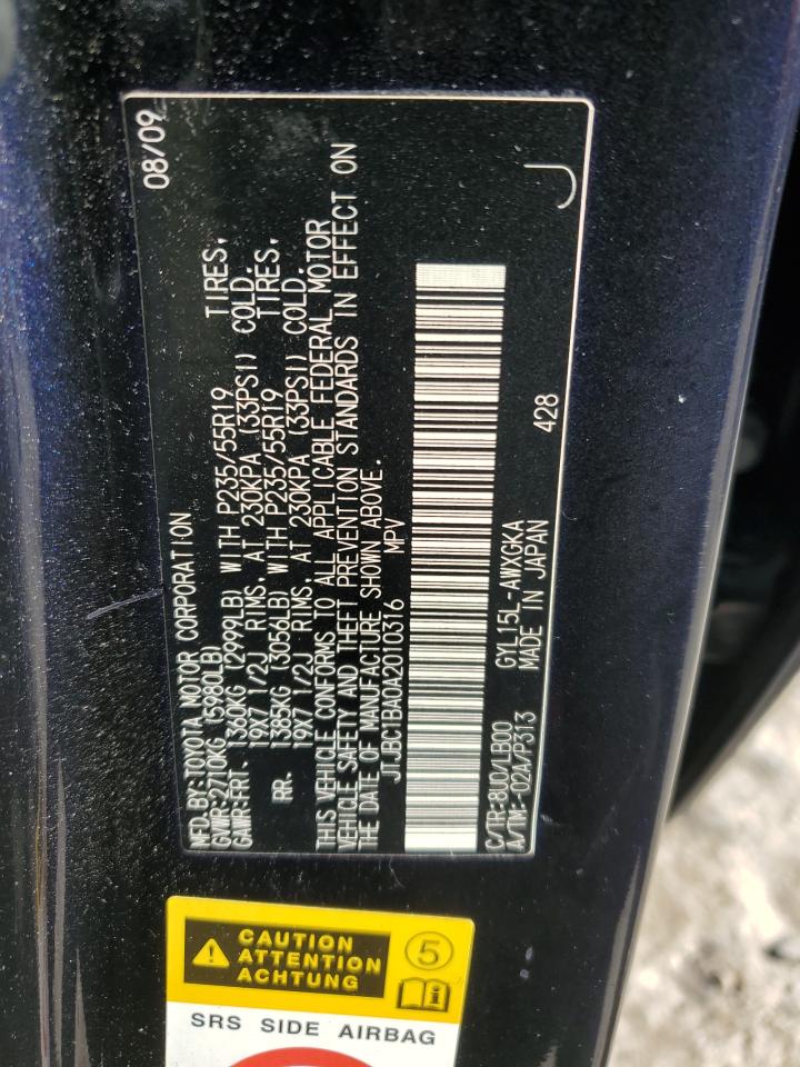 2010 Lexus Rx 450H VIN: JTJBC1BA0A2010316 Lot: 93290045