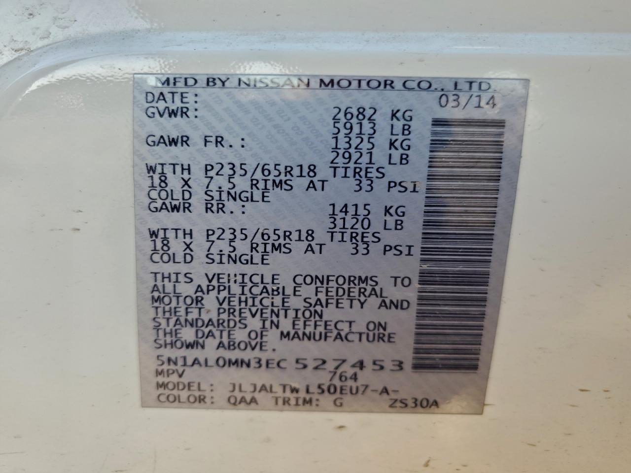 2014 Infiniti Qx60 VIN: 5N1AL0MN3EC527453 Lot: 93780905