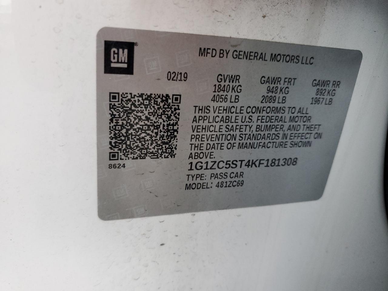 2019 Chevrolet Malibu Ls VIN: 1G1ZC5ST4KF181308 Lot: 92511895