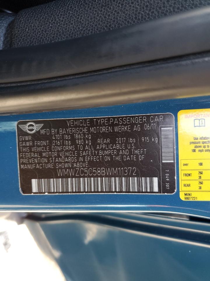 2011 Mini Cooper S Countryman VIN: WMWZC5C58BWM11372 Lot: 93651075