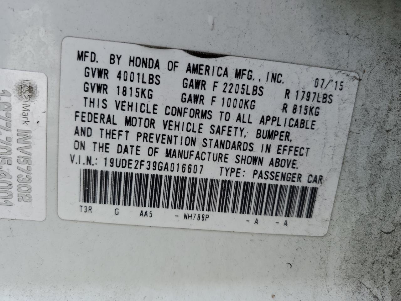 2016 Acura Ilx Base Watch Plus VIN: 19UDE2F39GA016607 Lot: 93834595