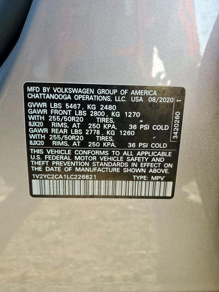 2020 Volkswagen Atlas Cross Sport Se VIN: 1V2YC2CA1LC226821 Lot: 92476625