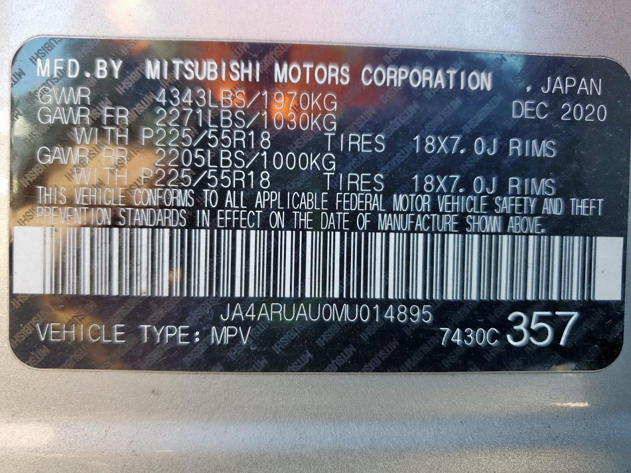 2021 Mitsubishi Outlander Sport Es VIN: JA4ARUAU0MU014895 Lot: 91578605