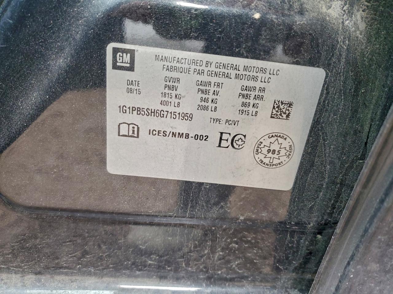 2016 Chevrolet Cruze Limited Ls VIN: 1G1PB5SH6G7151959 Lot: 94452385