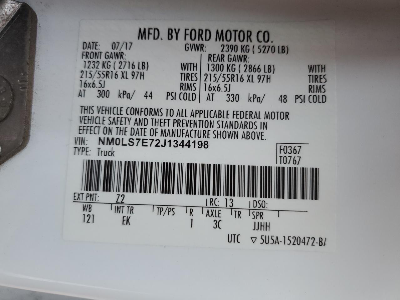 2018 Ford Transit Connect Xl VIN: NM0LS7E72J1344198 Lot: 93420465