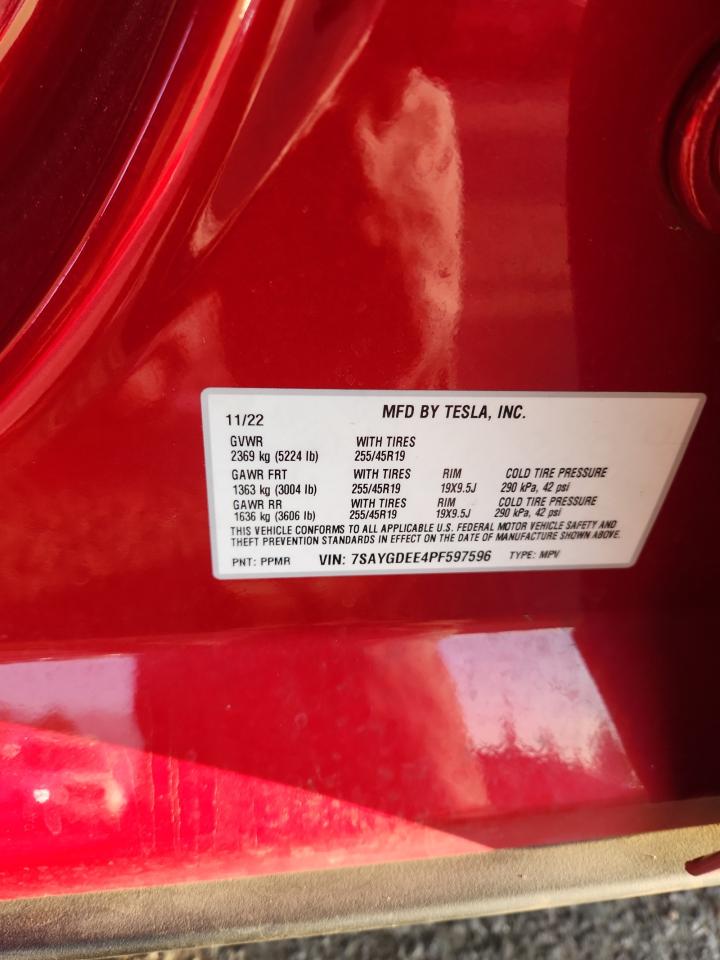 2023 Tesla Model Y VIN: 7SAYGDEE4PF597596 Lot: 90700595