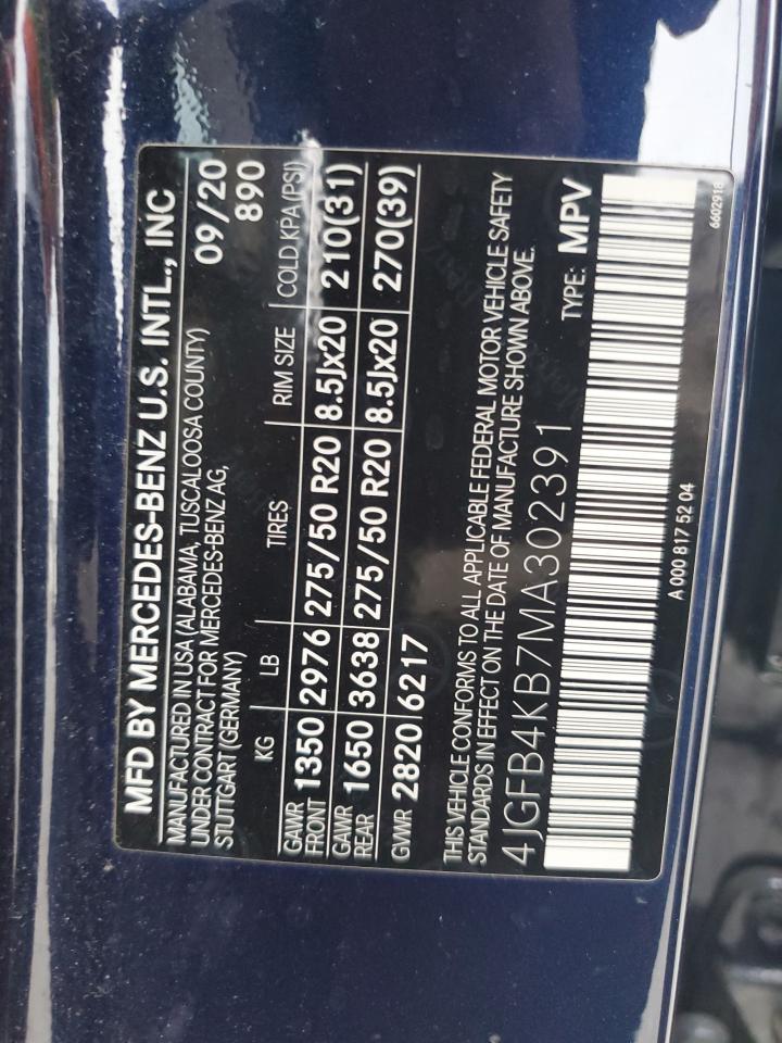 2021 Mercedes-Benz Gle 350 4Matic VIN: 4JGFB4KB7MA302391 Lot: 93404635