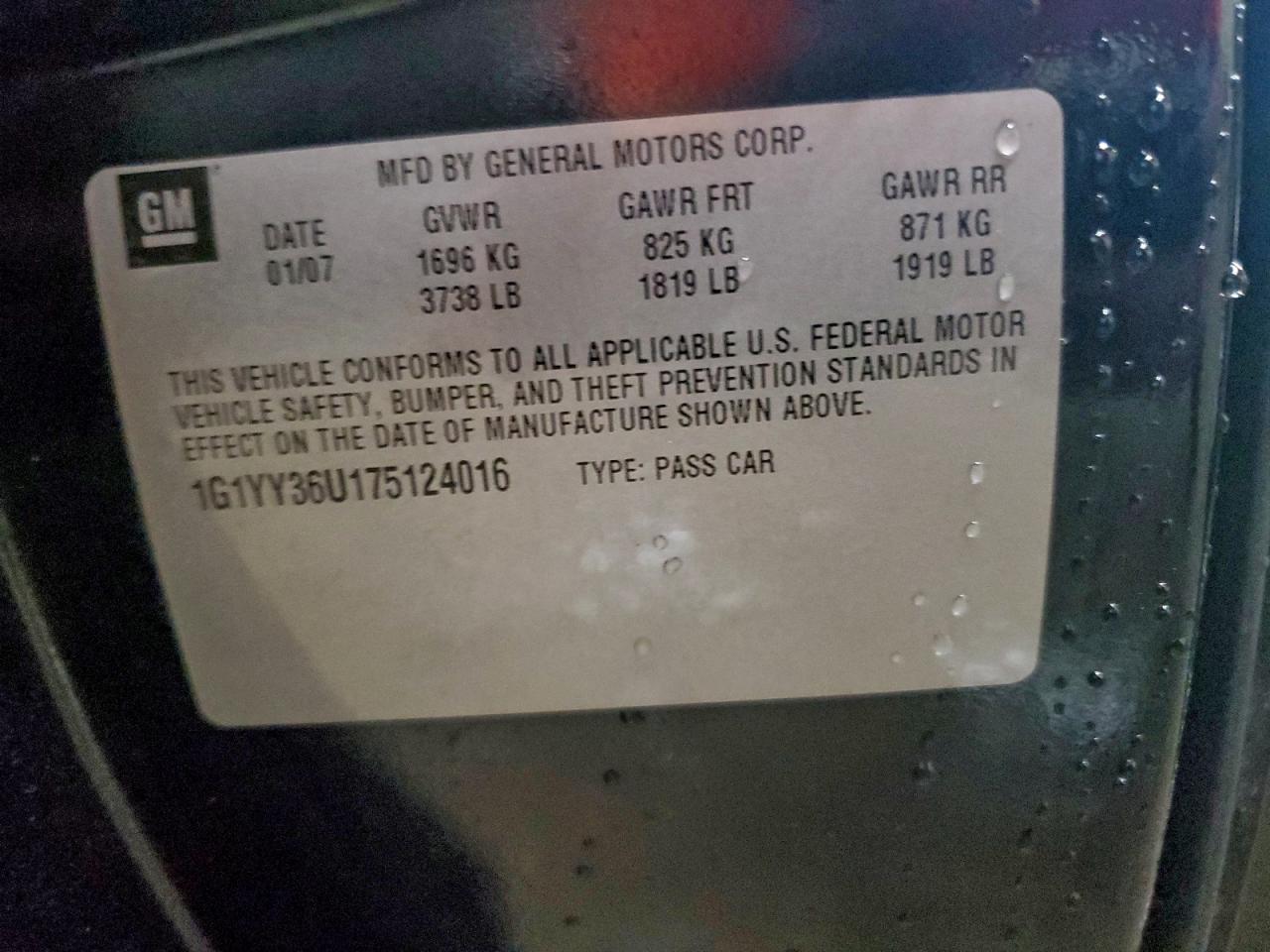 2007 Chevrolet Corvette VIN: 1G1YY36U175124016 Lot: 94242215