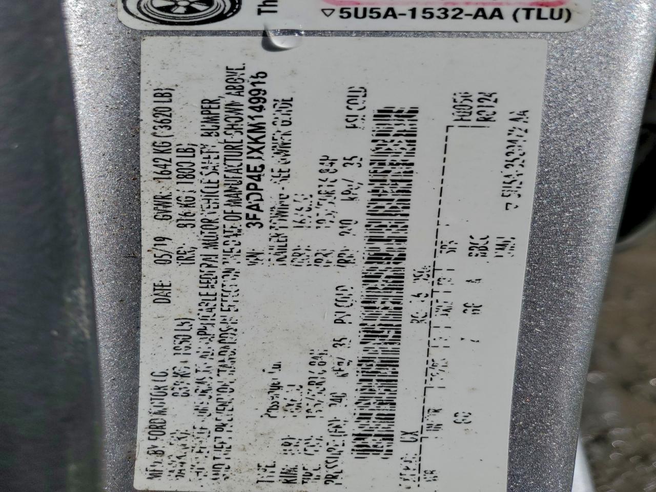 2019 Ford Fiesta Se VIN: 3FADP4EJXKM149916 Lot: 94317875