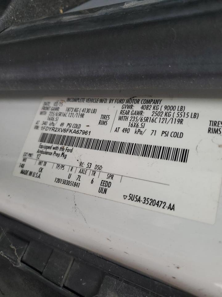 2015 Ford Transit Ambulance VIN: 1FDYR2XV6FKA67961 Lot: 93364335