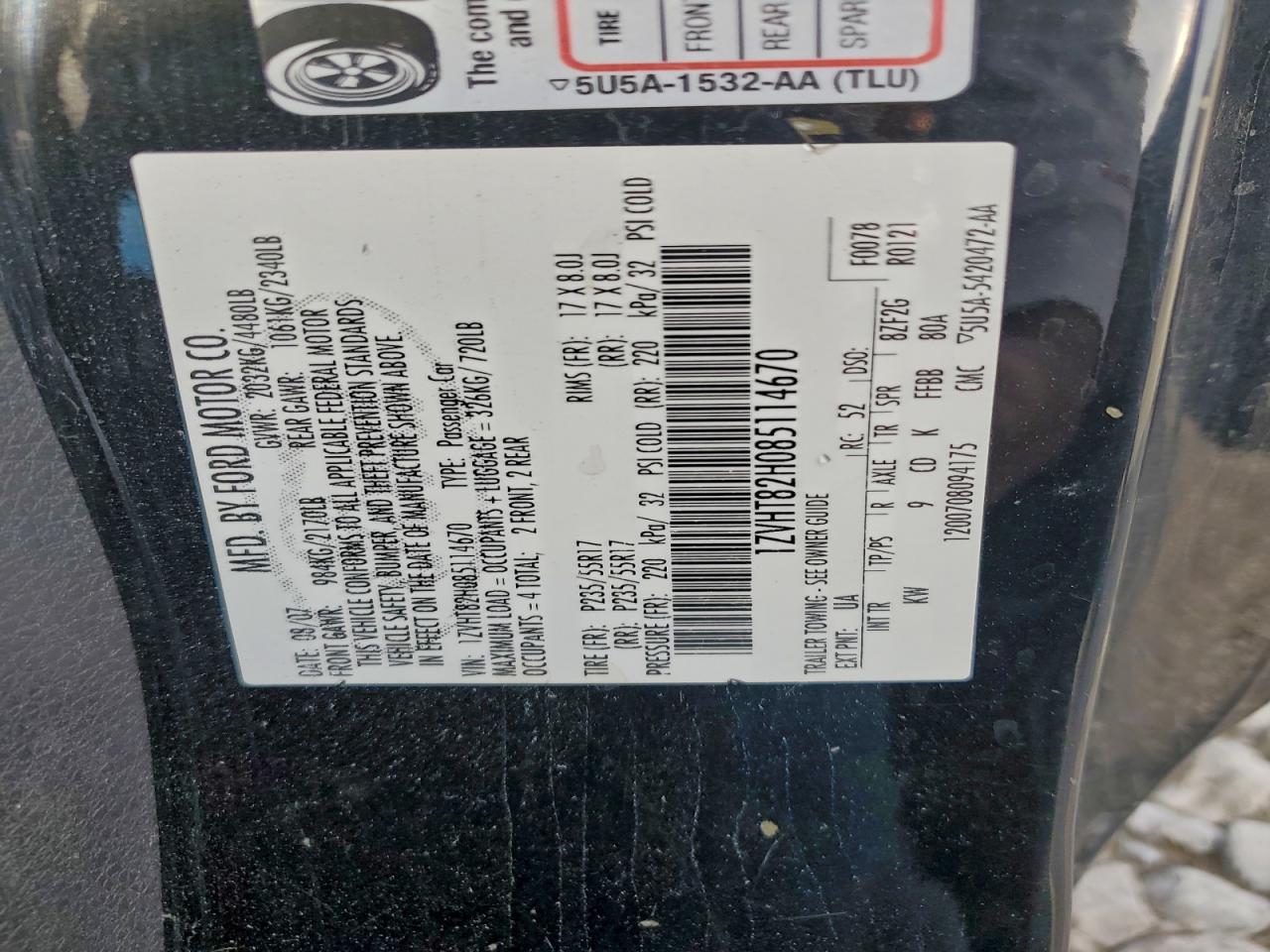 2008 Ford Mustang Gt VIN: 1ZVHT82H085114670 Lot: 94075905