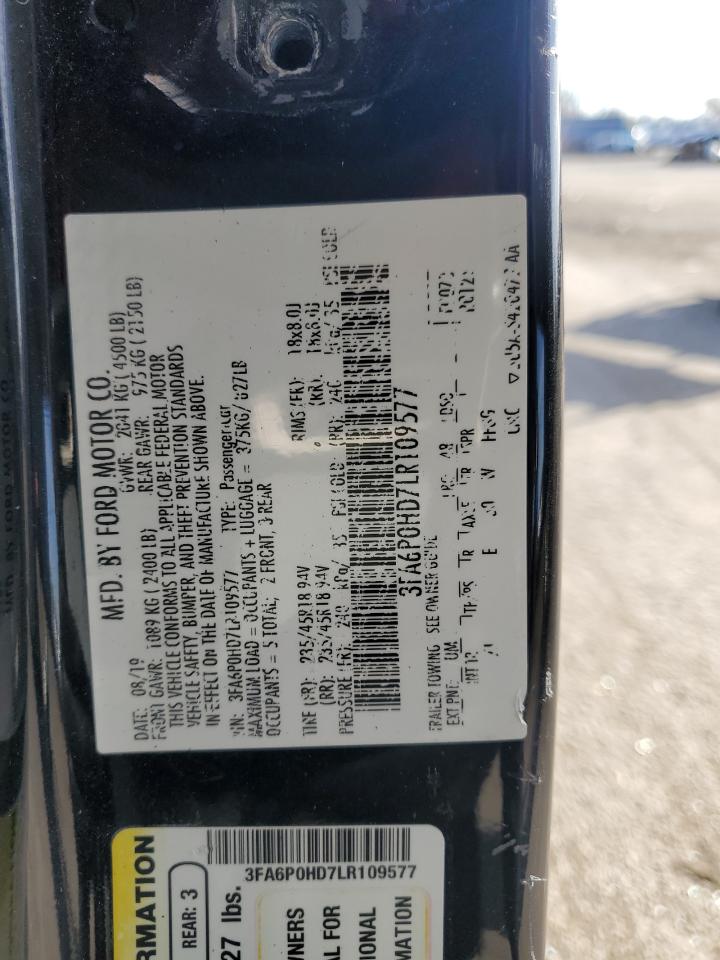 2020 Ford Fusion Se VIN: 3FA6P0HD7LR109577 Lot: 92636305