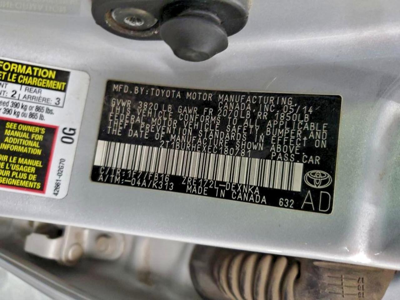 2014 Toyota Corolla L VIN: 2T1BURHEXEC180781 Lot: 93340865