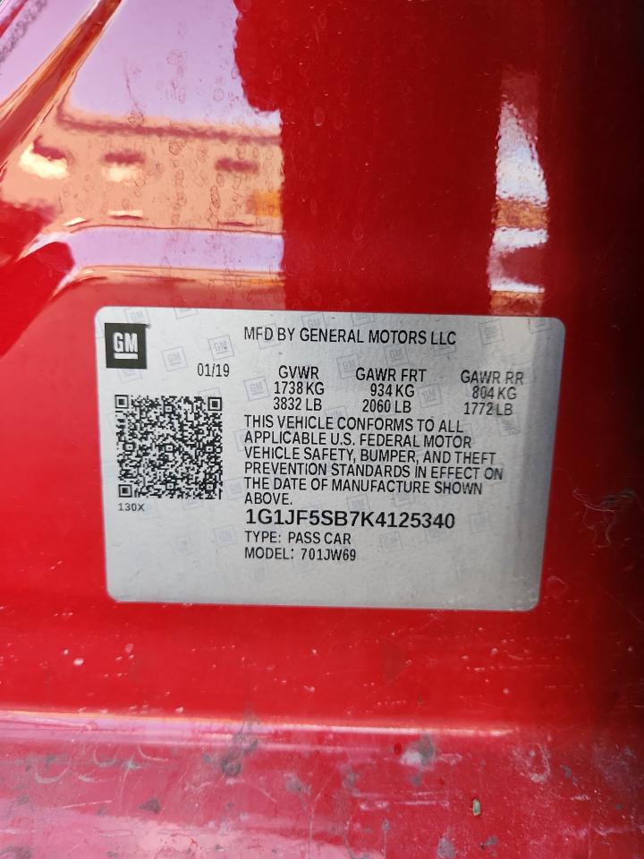 2019 Chevrolet Sonic Premier VIN: 1G1JF5SB7K4125340 Lot: 85127345