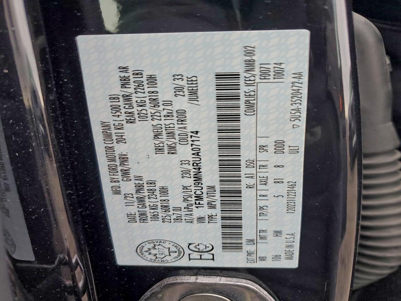 2024 Ford Escape St Line VIN: 1FMCU9MN4RUA07174 Lot: 94746995