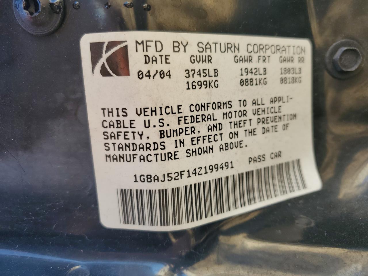 2004 Saturn Ion Level 2 VIN: 1G8AJ52F14Z199491 Lot: 91048605