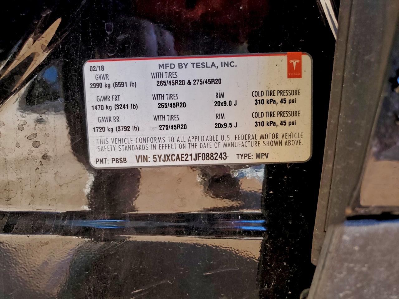 2018 Tesla Model X VIN: 5YJXCAE21JF088243 Lot: 94052325