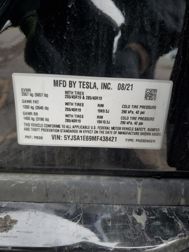 2021 Tesla Model S VIN: 5YJSA1E69MF438421 Lot: 92688445