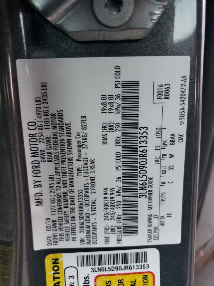 2018 Lincoln Mkz Select VIN: 3LN6L5D90JR613353 Lot: 92399245