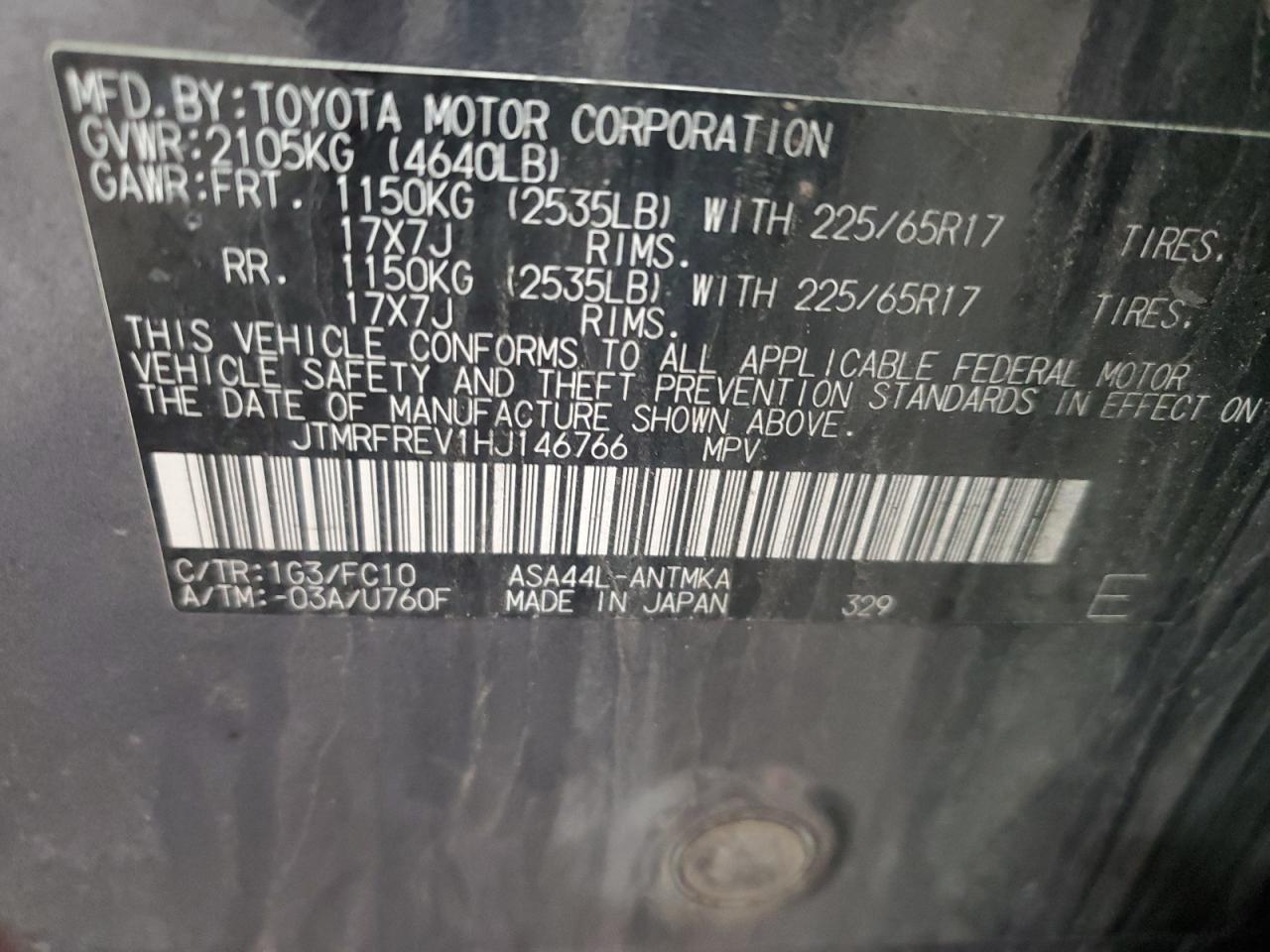 2017 Toyota Rav4 Xle VIN: JTMRFREV1HJ146766 Lot: 93187615