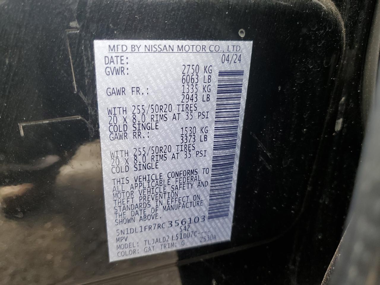 2024 Infiniti Qx60 Luxe VIN: 5N1DL1FR7RC356103 Lot: 93018755