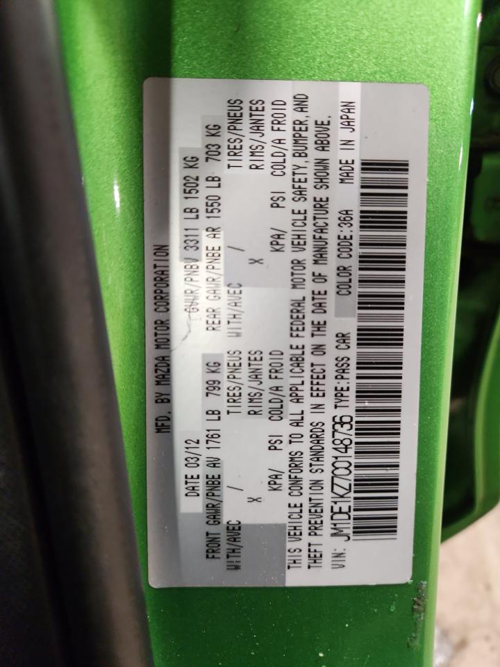 2012 Mazda Mazda2 VIN: JM1DE1KZ7C0148736 Lot: 92999085